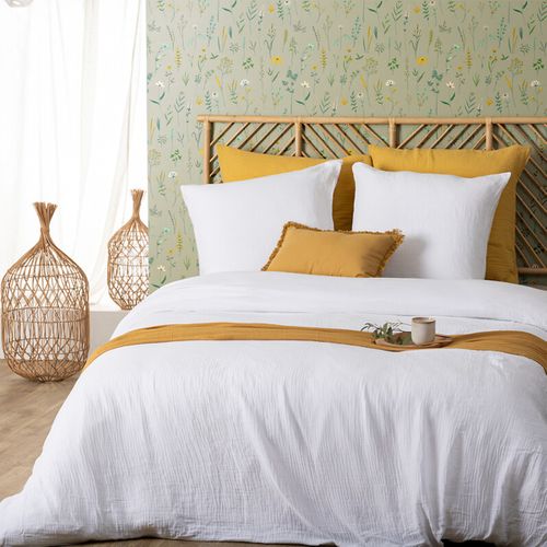 Parure De Lit 2 Personnes En Gaze De Coton Blanc 240 X 220 Cm Housse De Couette Avec 2 Taies