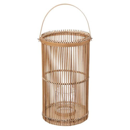 Lot De 2 Lanternes Photophore En Bambou Bougeoirs En Verre