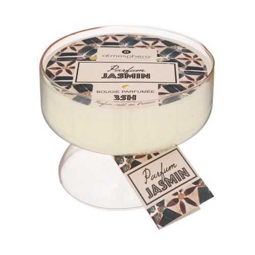 Bougie Parfumée Jasmin En Pot Verre - 5,5x8,5 Cm - Parfum Floral Apaisant, 16h De Combustion - Avec Couvercle