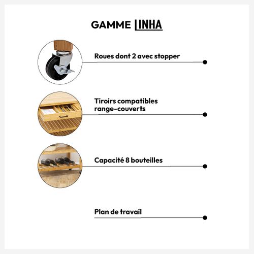 Desserte Roulante Grand Modèle En Bambou H 90 Cm