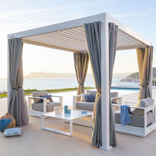 Kit De Rideaux Et Moustiquaire Pour Pergola Evora (4 Doubles Rails, 4 Rideaux Et 4 Moustiquaires)