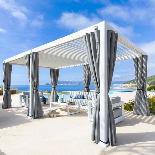 Kit De Rideaux Et Moustiquaire Pour Pergola Evora (6 Doubles Rails, 6 Rideaux Et 6 Moustiquaires)