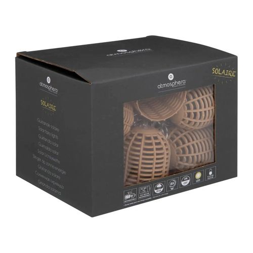 Guirlande Lumineuse Solaire 10 Petits Abat-jours Aspect Rotin LED Blanc Chaud Sur 3.35 Mètres