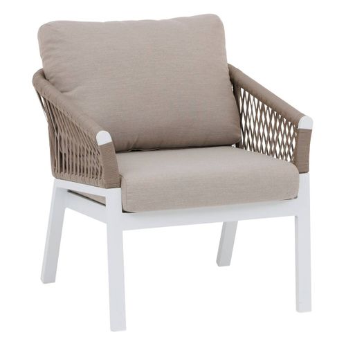 Fauteuil De Salon De Jardin "oriengo" Taupe et Blanc En Aluminium Traité Époxy