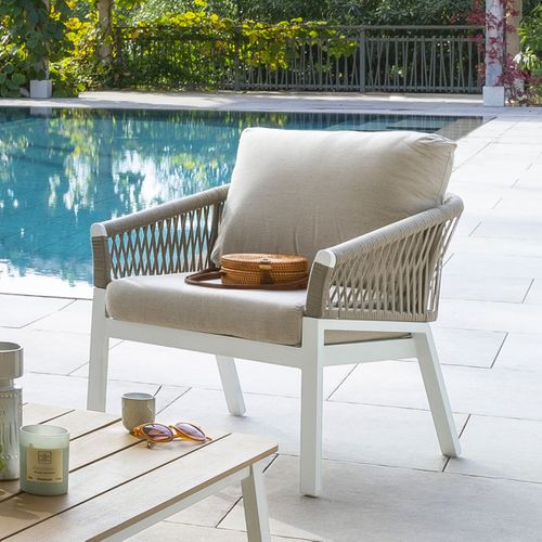 Fauteuil De Salon De Jardin "oriengo" Taupe et Blanc En Aluminium Traité Époxy