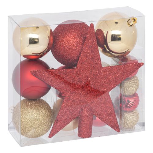 Déco De Sapin De Noël Kit De 18 Pièces Boules Et Cimier - Rouge Et Doré