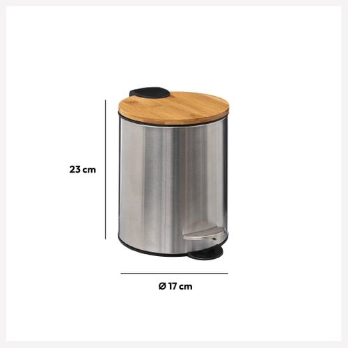 Poubelle De Salle De Bain En Inox Et Bambou Soft Close 3 L
