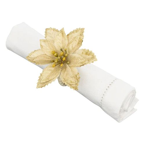 Lot De 2 Ronds De Serviette "poinsettia" 9cm Or
