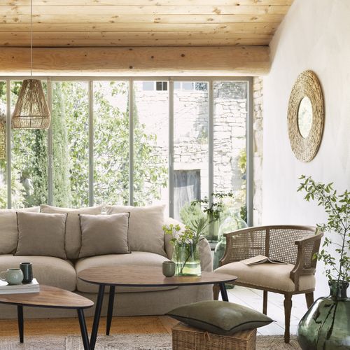 Miroir Mural En Métal Et Jacinthe D'eau Tressée D 75 Cm