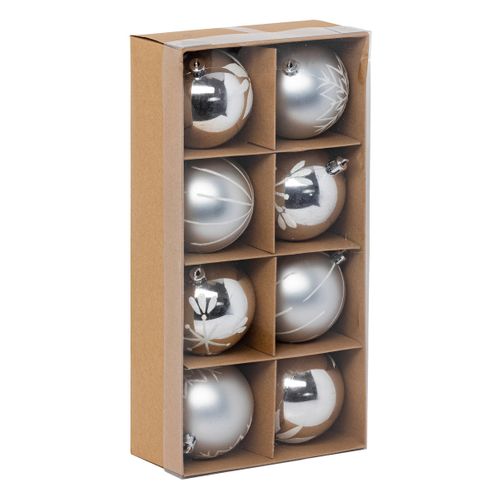 Déco De Sapin Lot De 8 Boules De Noël D 8 Cm - Argent Et Blanc