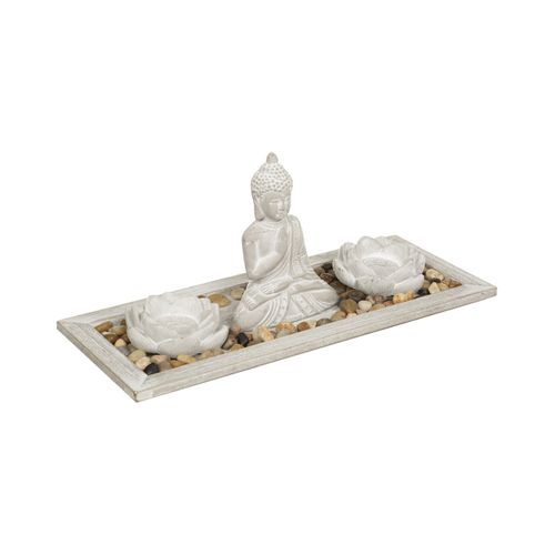 Jardin Zen Bouddha Sur Un Plateau Avec 2 Photophores Et Déco