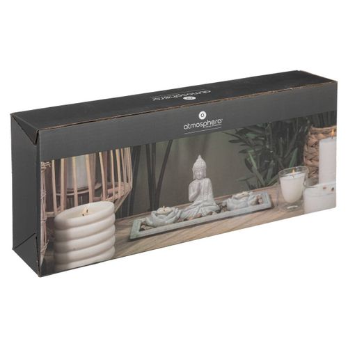 Jardin Zen Bouddha Sur Un Plateau Avec 2 Photophores Et Déco
