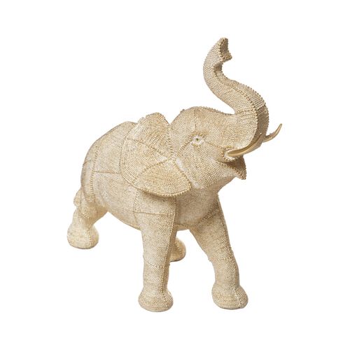 Objet Déco Éléphant En Résine Dorée Motifs En Relief L 38 Cm