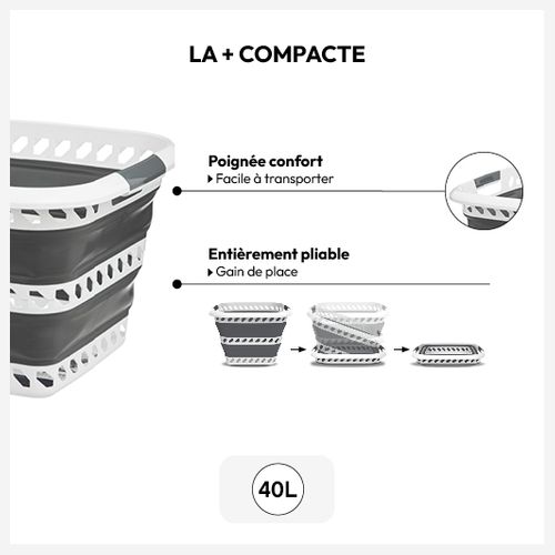 Corbeille à Linge Pliable 40l - Gris Blanc