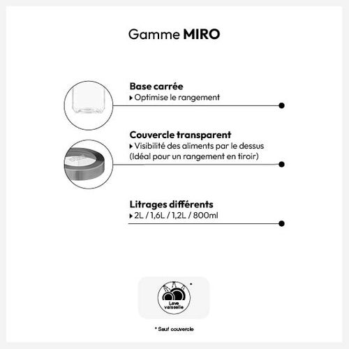 Bocal Verre Couvercle Contour Acier 2l Miro