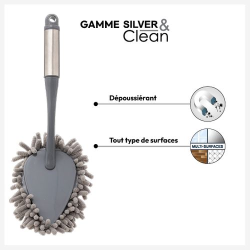 Petit Plumeau Microfibre Gris Silver Et Clean