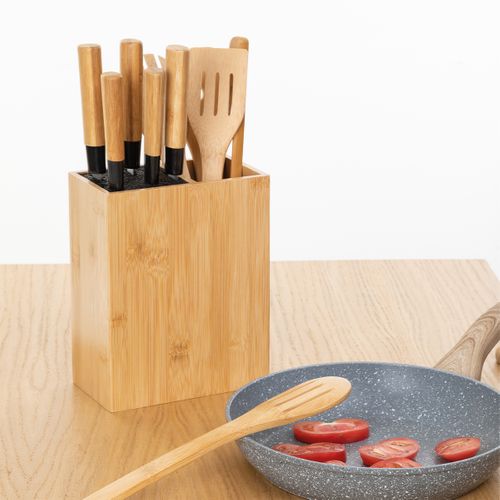 Bloc 5 Couteaux et 5 Ustensiles Manche Bambou