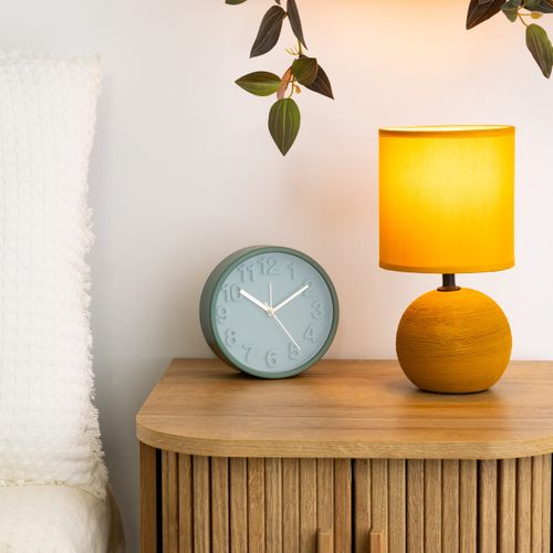 Lampe En Céramique Pied Boule Striée Jaune Ocre