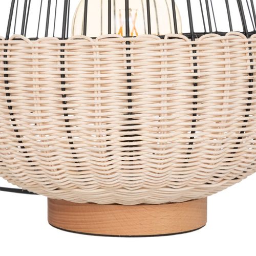 Lampe à Poser En Rotin Et Métal Noir H 35.5 Cm