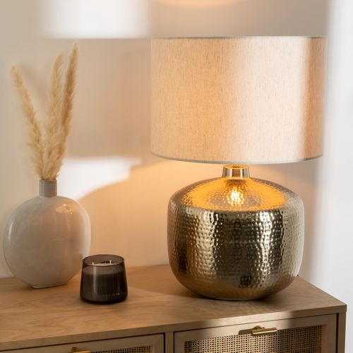 Lampe à Poser En Métal Martelé Champagne H 52 Cm