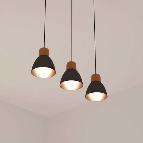 Luminaire Suspension 3 Lampes En Métal Noir H 100 Cm