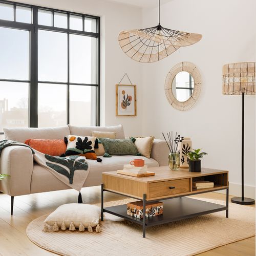 Luminaire Suspension En Métal Noir Et Corde Beige L 75 Cm