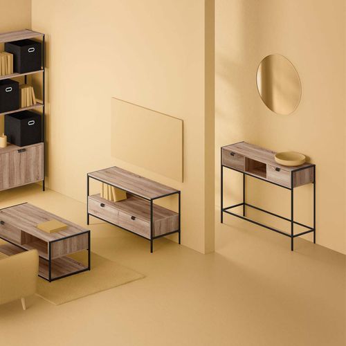 Meuble Console 2 Tiroirs En Métal Et Bois H 80 Cm