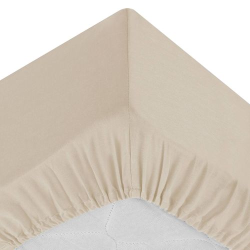 Drap Housse 2 Personnes En Percale De Coton Beige Lin 180 X 200 Cm