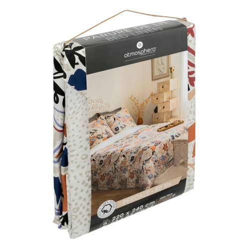 Parure 2 Personnes 240 X 220 Cm Housse De Couette Avec 2 Taies En Percale De Coton Imprimé Alesio