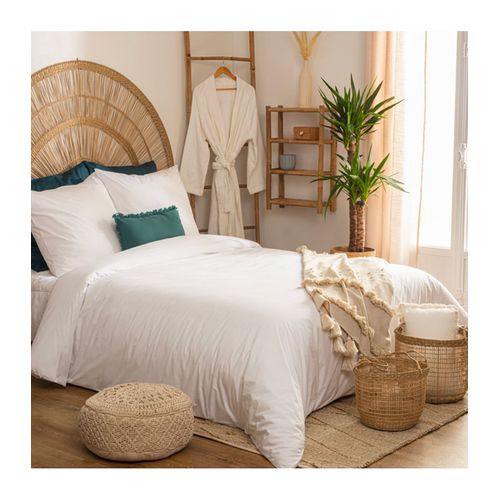 Parure De Lit 2 Personnes En Percale De Coton Blanc 260 X 240 Cm Housse De Couette Avec 2 Taies