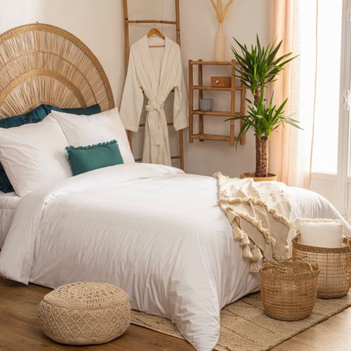 Parure De Lit 2 Personnes En Percale De Coton Blanc 260 X 240 Cm Housse De Couette Avec 2 Taies