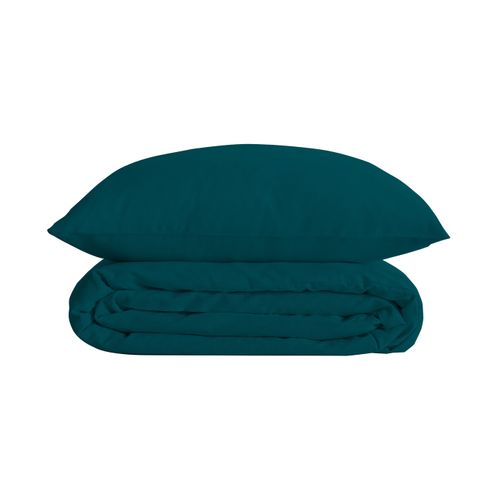 Parure De Lit 2 Personnes En Percale De Coton Bleu Egéen 260 X 240 Cm Housse De Couette Avec 2 Taies