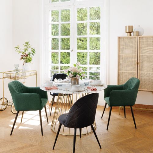 Chaise Fauteuil De Table Avec Accoudoirs Beige Et Pieds En Métal