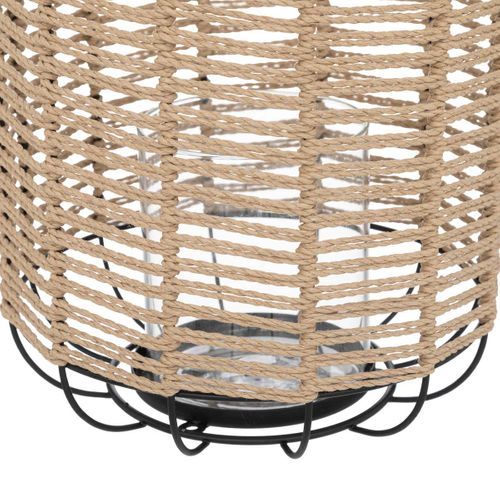 Lanterne Photophore En Métal Et Corde Bougeoir En Verre  D 22 X H 27,5 Cm