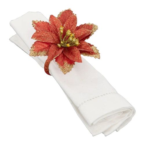 6 Ronds De Serviette En Forme De Poinsettia - Boucles De Serviette Fleuries Rouge Pour Noël, Thanksgiving