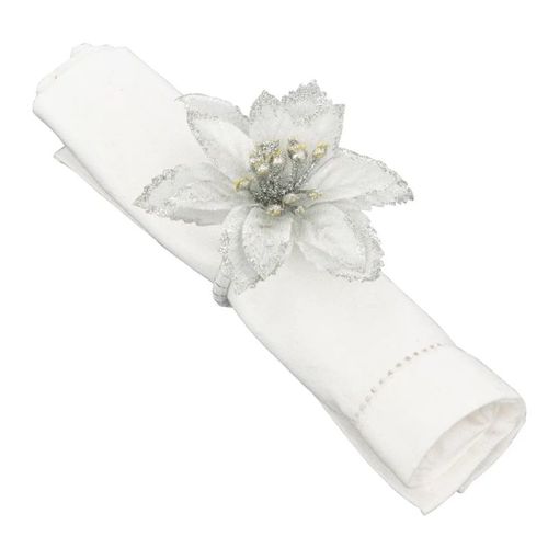 Lot De 2 Ronds De Serviette "poinsettia" 9cm Argent