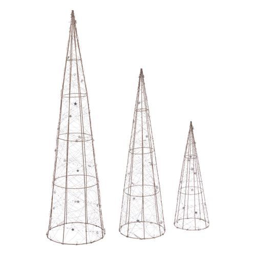 Déco Lumineuse Lot De 3 Cônes En Métal Doré 90 LED Blanc Chaud Haut Max 80 Cm