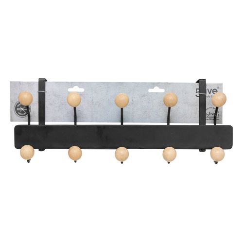 Patère De Porte 10 Crochets Boules Bois Et Métal Noir