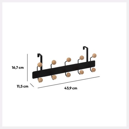 Patère De Porte 10 Crochets Boules Bois Et Métal Noir