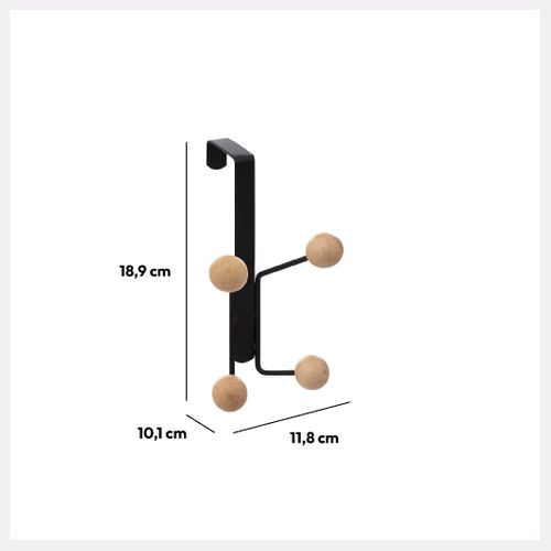 Patère De Porte 4 Crochets Boules Bois Et Métal Noir