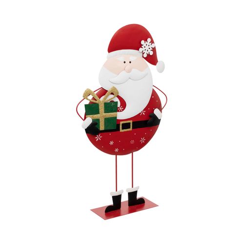 Grand Père Noël En Métal Avec Paquet Cadeau  H 65 Cm