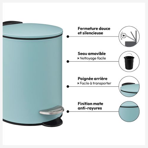 Poubelle De Salle De Bain En Métal Bleu Artic Soft Close 3 L