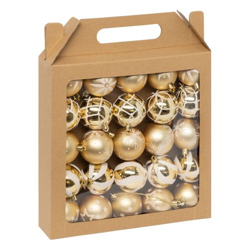 Déco De Sapin Lot De 25 Boules De Noël D 6 Cm - Doré Et Blanc