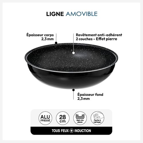 Wok Aluminium Pressé 28 Cm Amovible