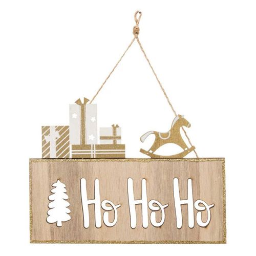 Sujet De Noël Pancarte "ho Ho Ho" 20cm Naturel