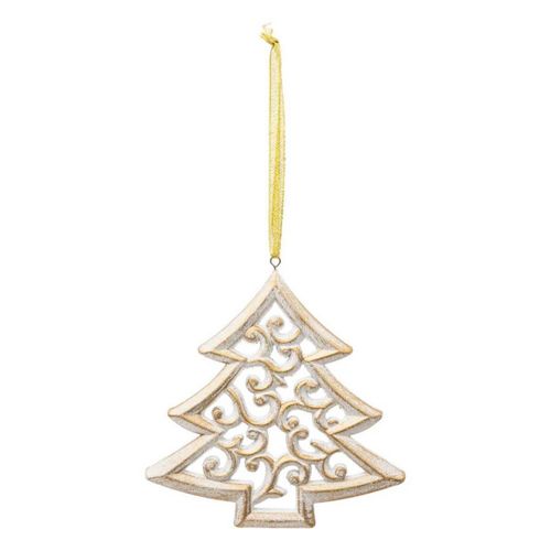 Sujet De Noël En Bois "sapin Arabesque" 15cm Blanc