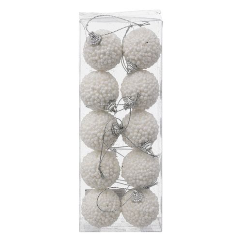 Déco De Sapin Kit 10 Boules De Noël  D 4 Cm Bille Blanc Pailleté