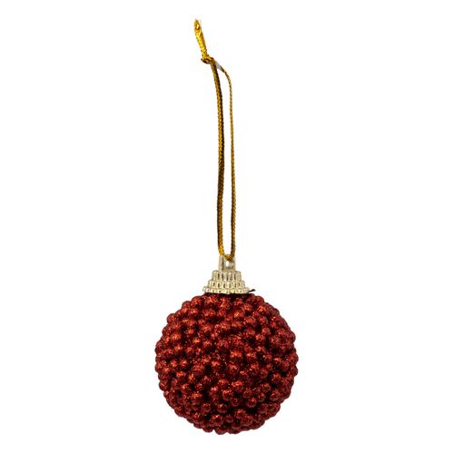 Déco De Sapin Kit 10 Boules De Noël  D 4 Cm Bille Rouge Pailleté