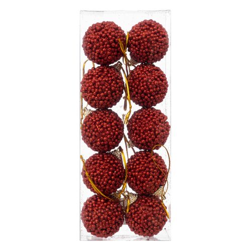 Déco De Sapin Kit 10 Boules De Noël  D 4 Cm Bille Rouge Pailleté