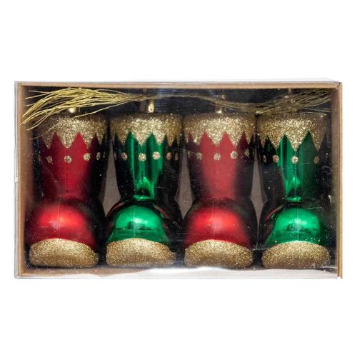 Déco De Sapin Lot De 4 Bottes De Lutin Rouge Et Vert